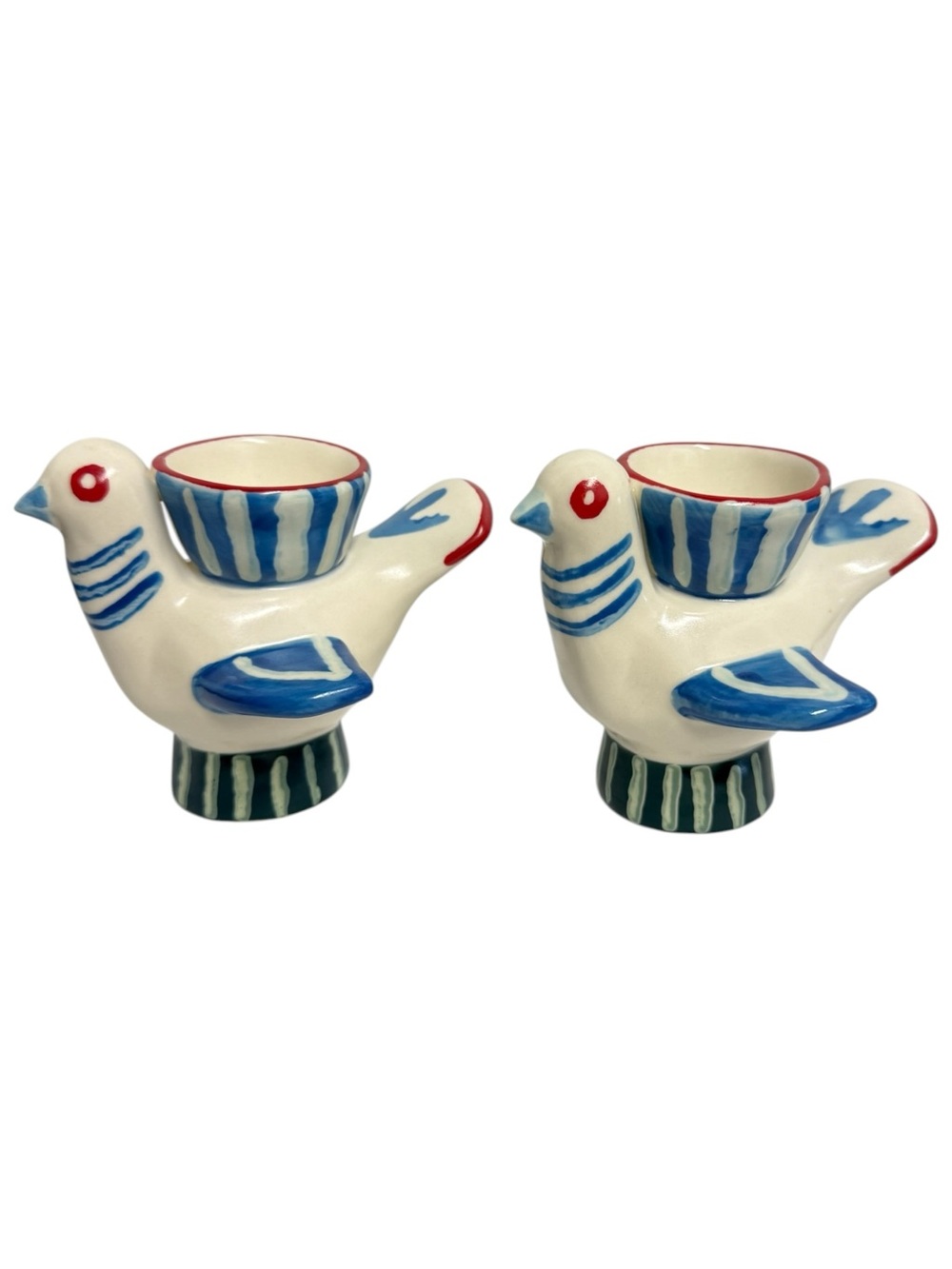 Anthropologie Hand-Painted Ceramic Bird Egg Cup/Holders NWT